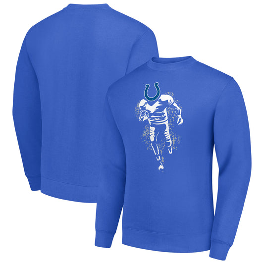 Men's Starter Royal Indianapolis Colts Logoface Team Graphic Tri-Blend Fleece Pullover Sweatshirt