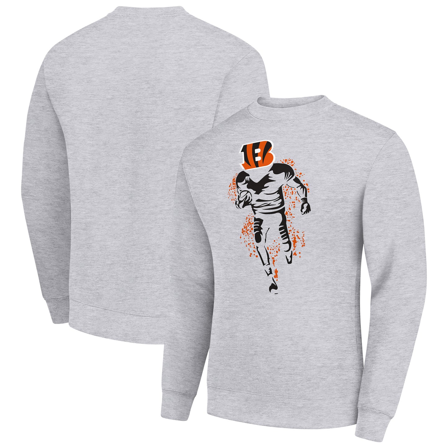 Men's Starter Heather Gray Cincinnati Bengals Logoface Team Graphic Tri-Blend Fleece Pullover Sweatshirt