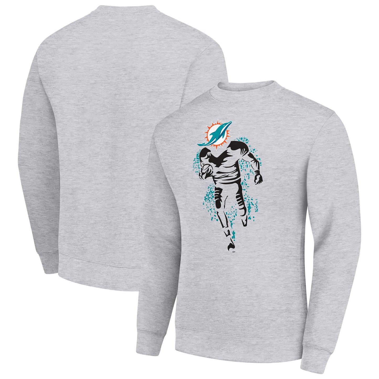 Men's Starter Heather Gray Miami Dolphins Logoface Team Graphic Tri-Blend Fleece Pullover Sweatshirt