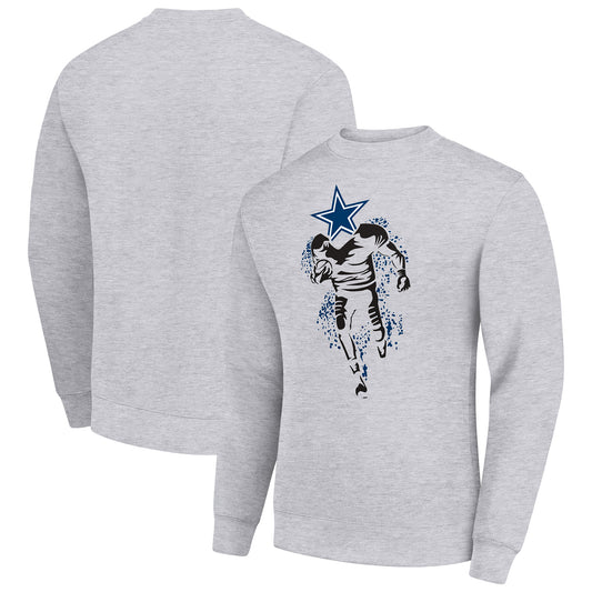 Men's Starter Heather Gray Dallas Cowboys Logoface Team Graphic Tri-Blend Fleece Pullover Sweatshirt