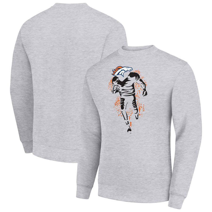 Men's Starter Heather Gray Denver Broncos Logoface Team Graphic Tri-Blend Fleece Pullover Sweatshirt