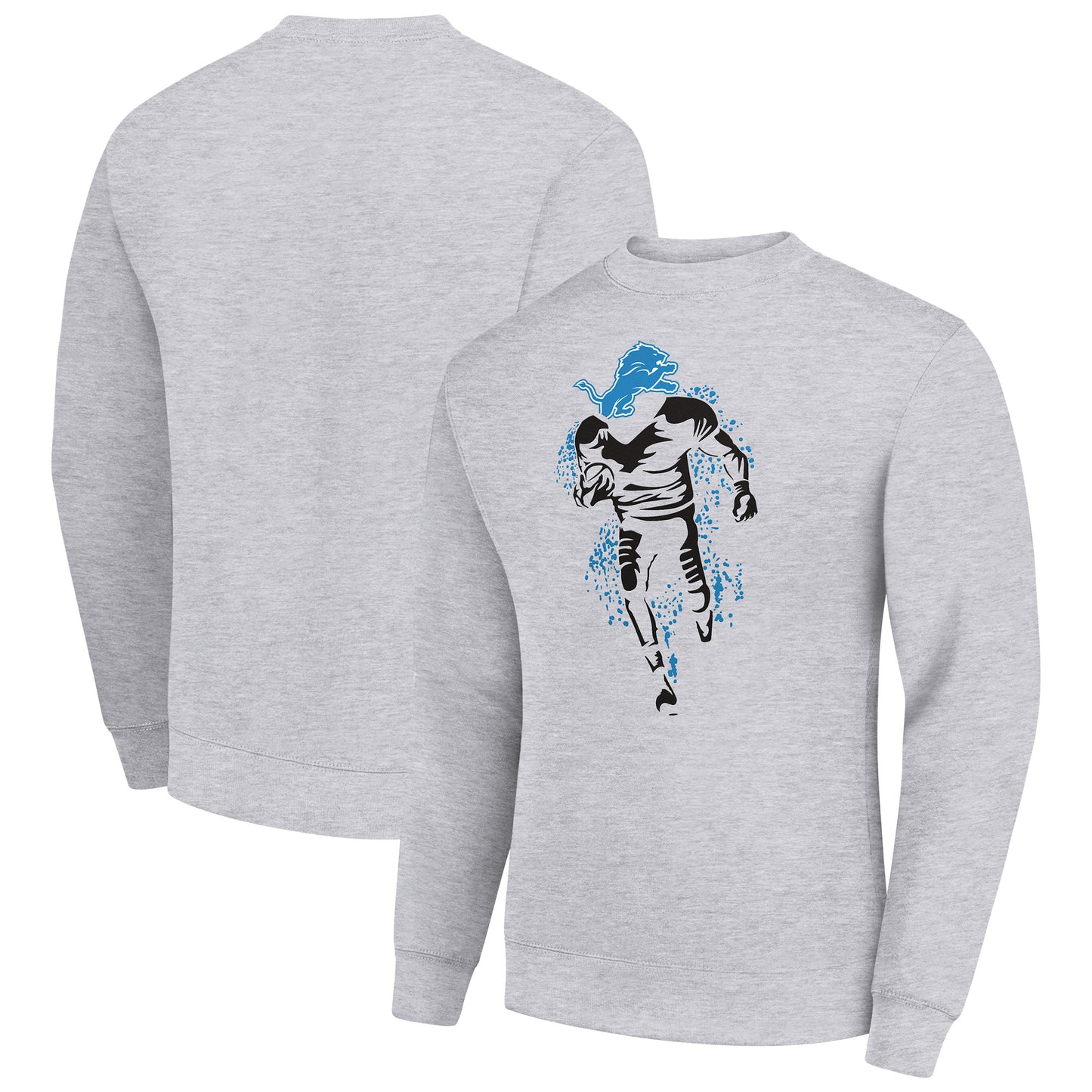 Men's Starter Heather Gray Detroit Lions Logoface Team Graphic Tri-Blend Fleece Pullover Sweatshirt