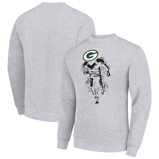 Men's Starter Heather Gray Green Bay Packers Logoface Team Graphic Tri-Blend Fleece Pullover Sweatshirt