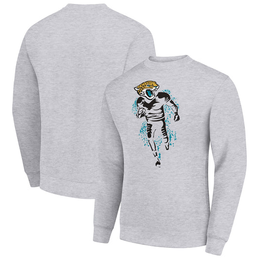 Men's Starter Heather Gray Jacksonville Jaguars Logoface Team Graphic Tri-Blend Fleece Pullover Sweatshirt
