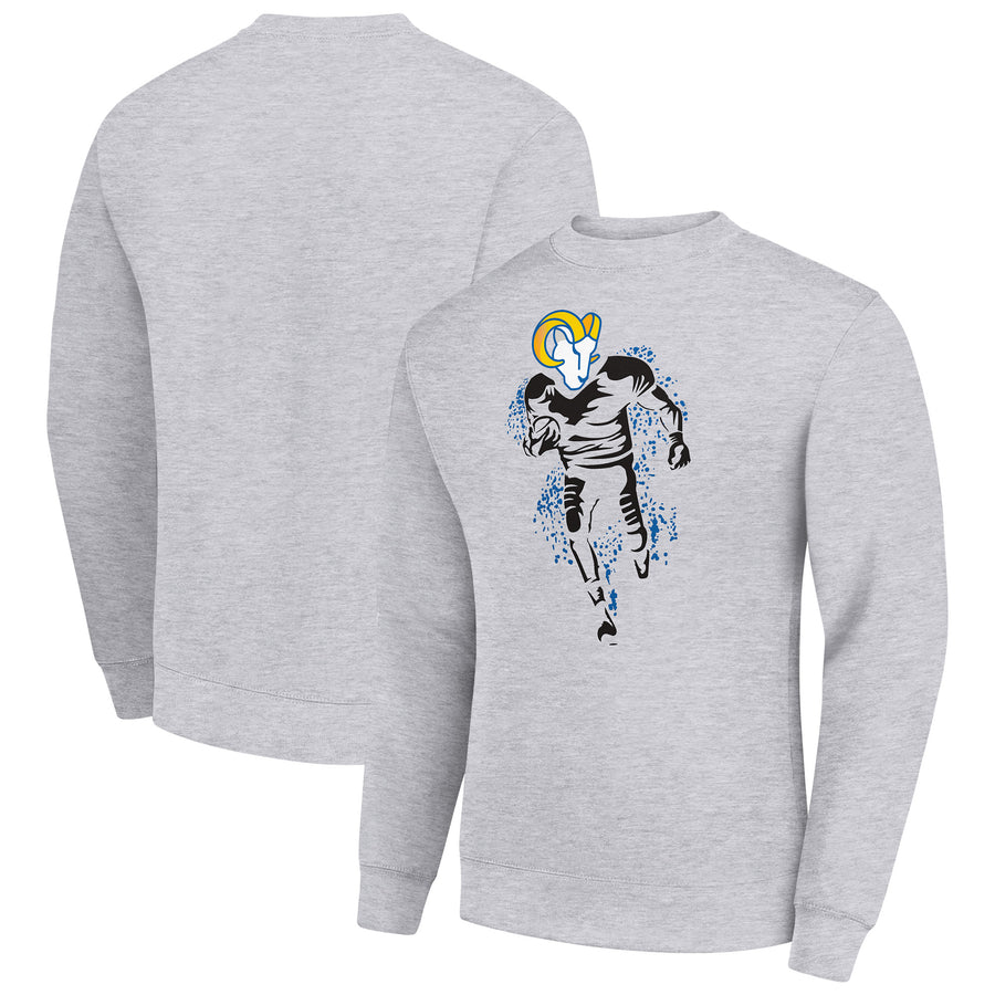 Men's Starter Heather Gray Los Angeles Rams Logoface Team Graphic Tri-Blend Fleece Pullover Sweatshirt