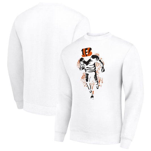 Men's Starter White Cincinnati Bengals Logoface Team Graphic Tri-Blend Fleece Pullover Sweatshirt