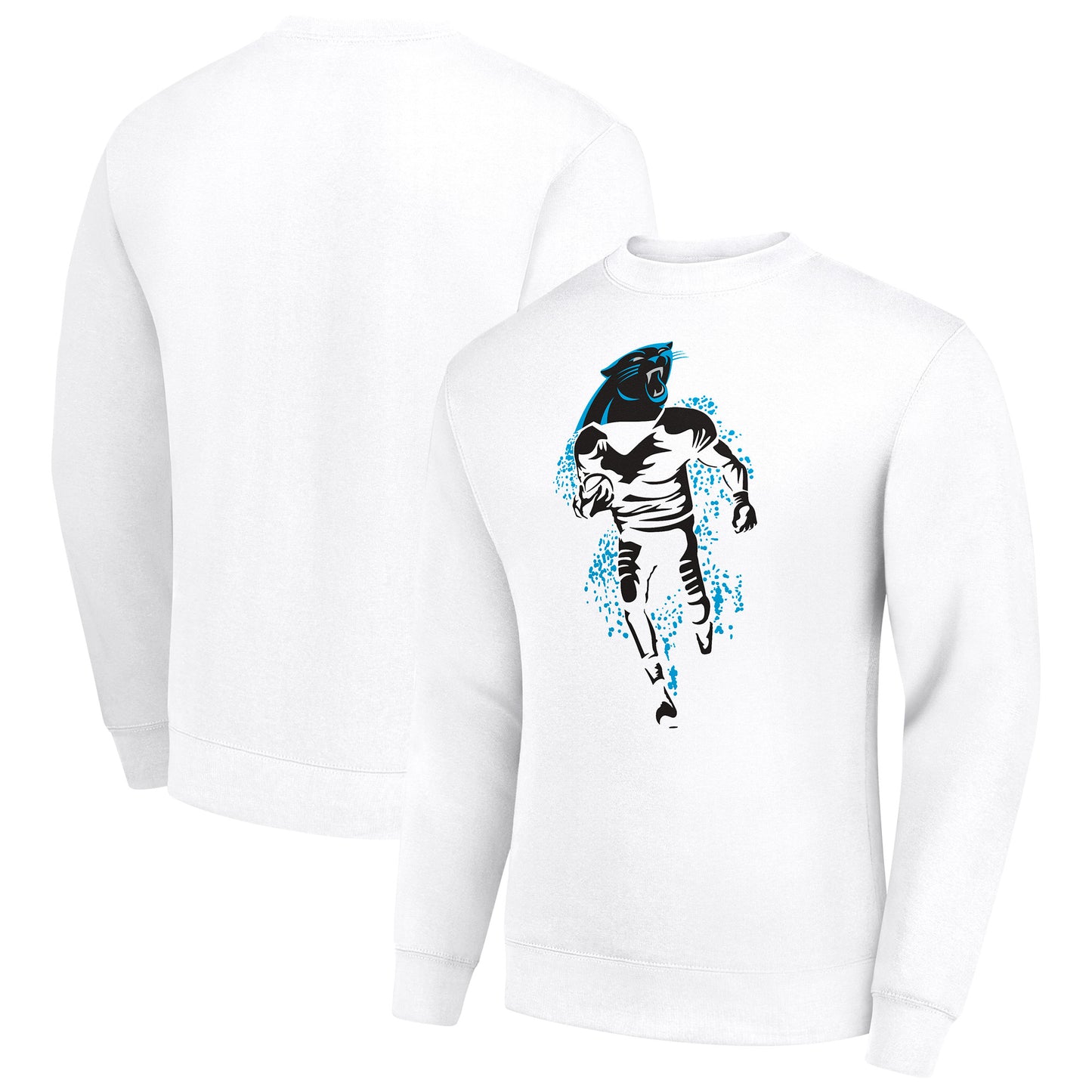 Men's Starter White Carolina Panthers Logoface Team Graphic Tri-Blend Fleece Pullover Sweatshirt