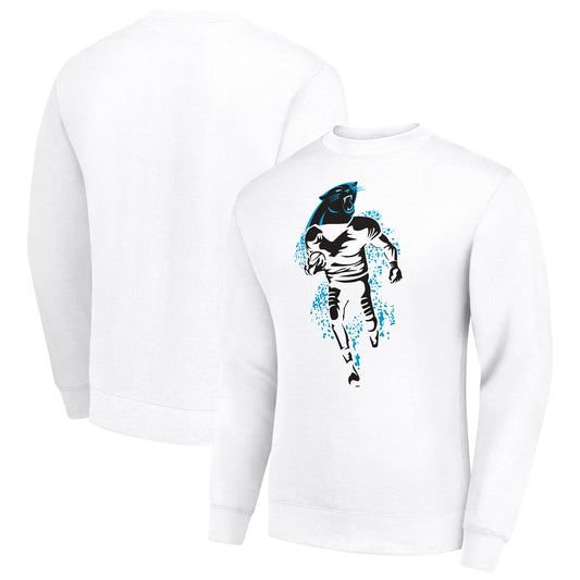 Men's Starter White Carolina Panthers Logoface Team Graphic Tri-Blend Fleece Pullover Sweatshirt