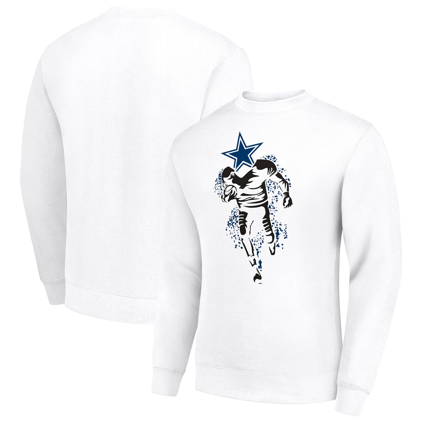 Men's Starter White Dallas Cowboys Logoface Team Graphic Tri-Blend Fleece Pullover Sweatshirt