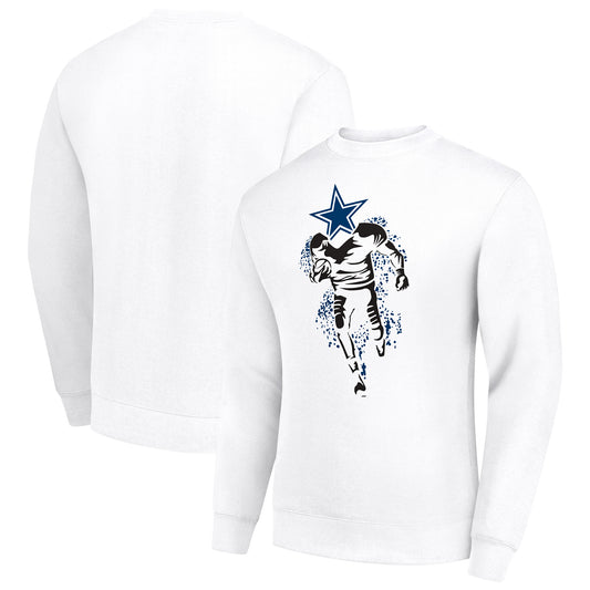 Men's Starter White Dallas Cowboys Logoface Team Graphic Tri-Blend Fleece Pullover Sweatshirt