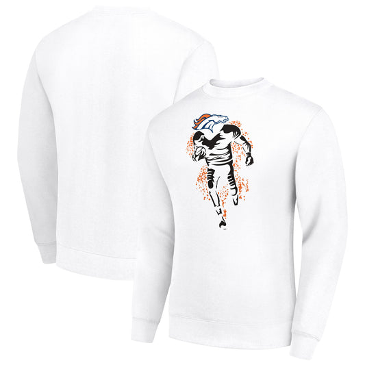 Men's Starter White Denver Broncos Logoface Team Graphic Tri-Blend Fleece Pullover Sweatshirt