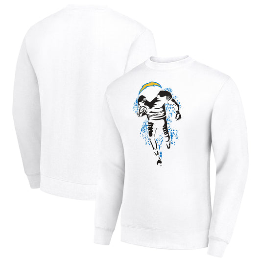 Men's Starter White Los Angeles Chargers Logoface Team Graphic Tri-Blend Fleece Pullover Sweatshirt