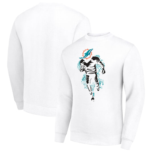 Men's Starter White Miami Dolphins Logoface Team Graphic Tri-Blend Fleece Pullover Sweatshirt