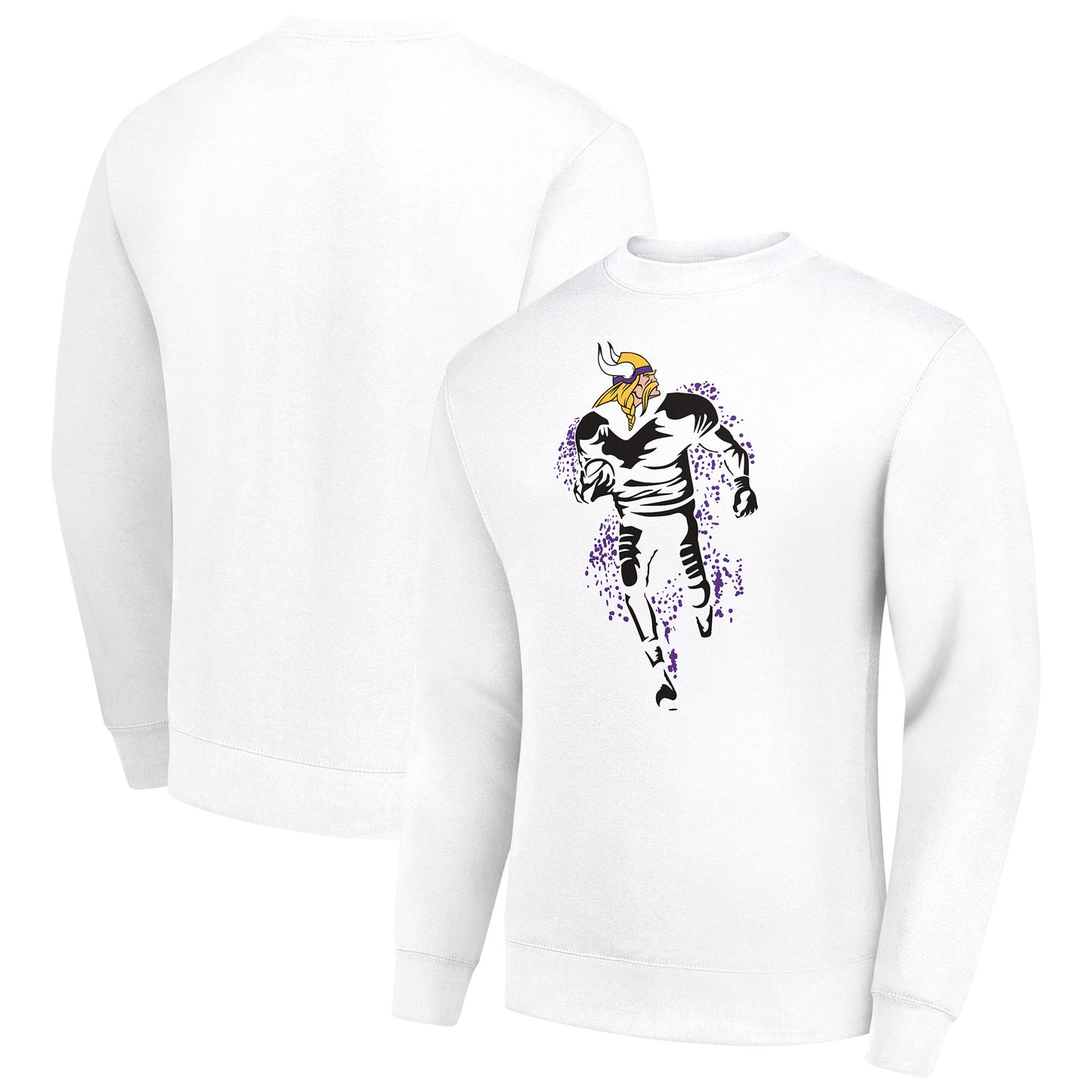 Men's Starter White Minnesota Vikings Logoface Team Graphic Tri-Blend Fleece Pullover Sweatshirt