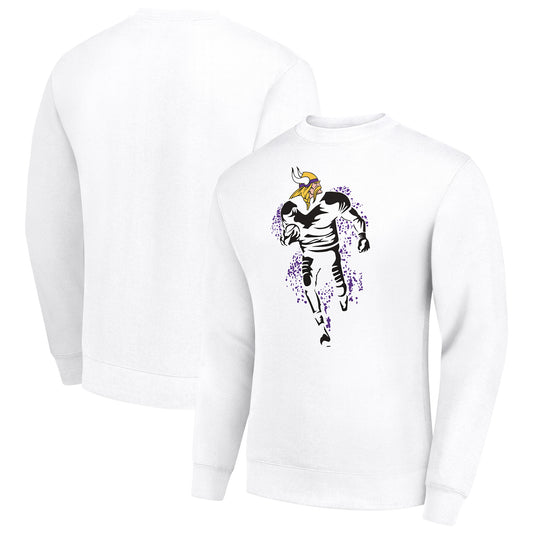 Men's Starter White Minnesota Vikings Logoface Team Graphic Tri-Blend Fleece Pullover Sweatshirt