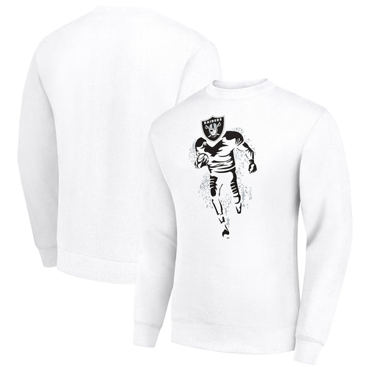 Men's Starter White Las Vegas Raiders Logoface Team Graphic Fleece Pullover Sweatshirt