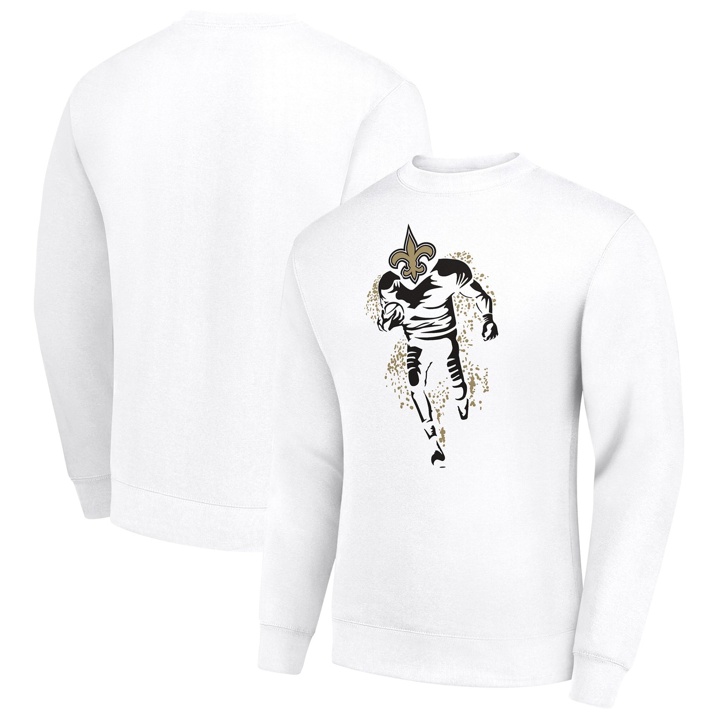 Men's Starter White New Orleans Saints Logoface Team Graphic Tri-Blend Fleece Pullover Sweatshirt