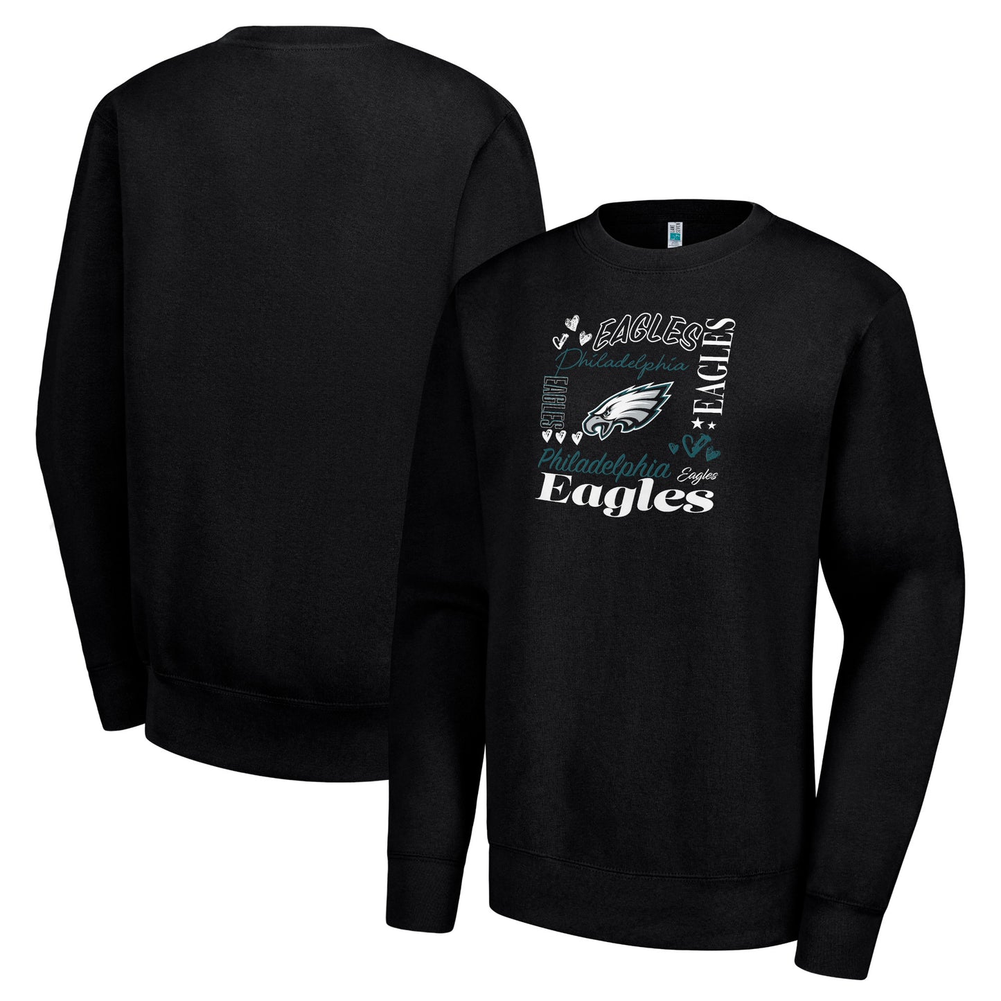 Women's G-III 4Her by Carl Banks Black Philadelphia Eagles Collage Graphic Fleece Pullover Sweatshirt