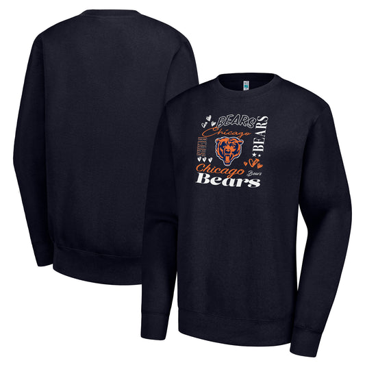 Women's G-III 4Her by Carl Banks Navy Chicago Bears Collage Graphic Fleece Pullover Sweatshirt