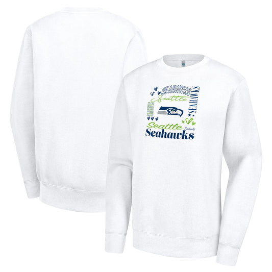 Women's G-III 4Her by Carl Banks White Seattle Seahawks Collage Graphic Fleece Pullover Sweatshirt