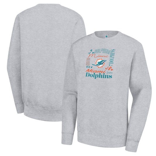 Women's G-III 4Her by Carl Banks Heather Gray Miami Dolphins Collage Graphic Fleece Pullover Sweatshirt