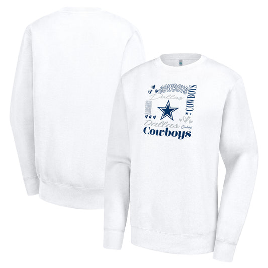 Women's G-III 4Her by Carl Banks White Dallas Cowboys Collage Graphic Fleece Pullover Sweatshirt