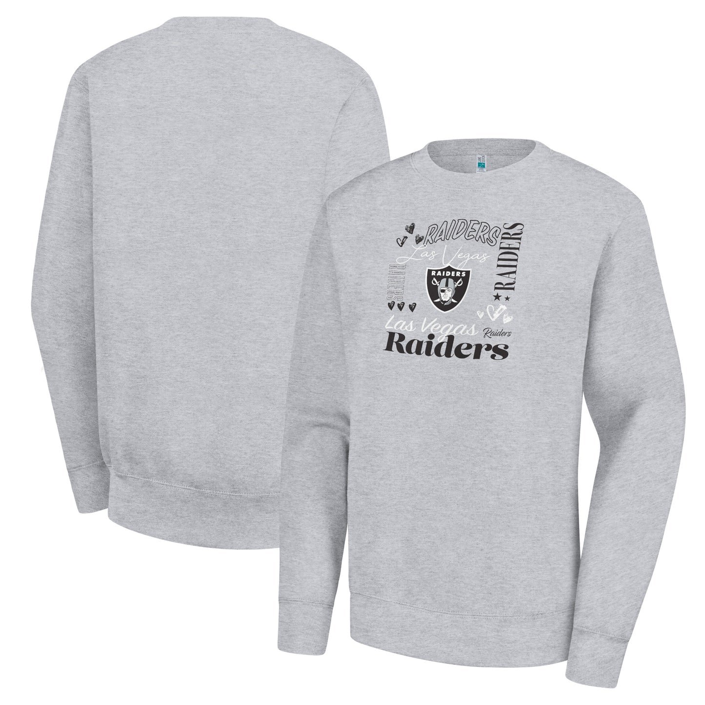 Women's G-III 4Her by Carl Banks Heather Gray Las Vegas Raiders Collage Graphic Fleece Pullover Sweatshirt