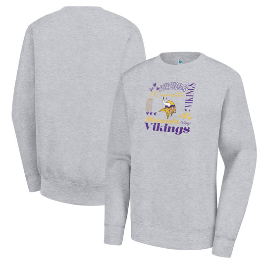 Women's G-III 4Her by Carl Banks Heather Gray Minnesota Vikings Collage Graphic Fleece Pullover Sweatshirt