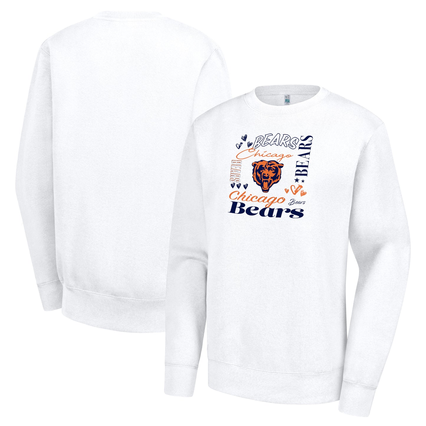 Women's G-III 4Her by Carl Banks White Chicago Bears Collage Graphic Fleece Pullover Sweatshirt