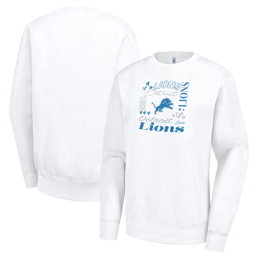 Women's G-III 4Her by Carl Banks White Detroit Lions Collage Graphic Fleece Pullover Sweatshirt