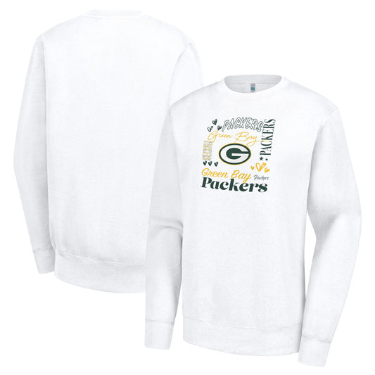 Women's G-III 4Her by Carl Banks White Green Bay Packers Collage Graphic Fleece Pullover Sweatshirt