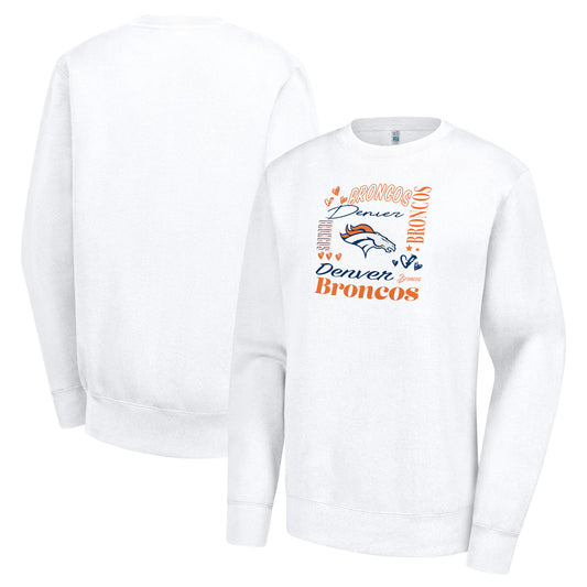 Women's G-III 4Her by Carl Banks White Denver Broncos Collage Graphic Fleece Pullover Sweatshirt