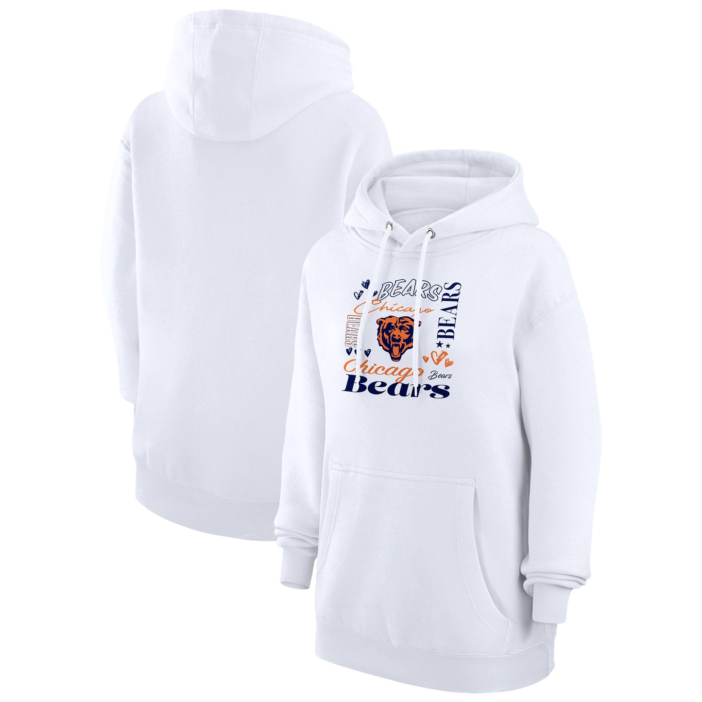 Women's G-III 4Her by Carl Banks White Chicago Bears Collage Graphic Fleece Pullover Hoodie