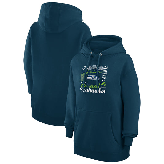 Women's G-III 4Her by Carl Banks College Navy Seattle Seahawks Collage Graphic Fleece Pullover Hoodie