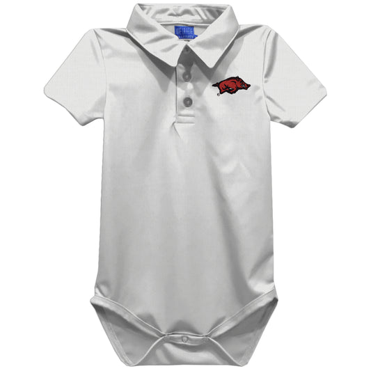 Infant Vive La Fete White Arkansas Razorbacks Polo Bodysuit