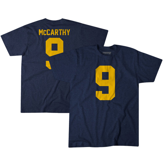Men's BreakingT J.J. McCarthy Navy Michigan Wolverines NIL Player Name & Number T-Shirt