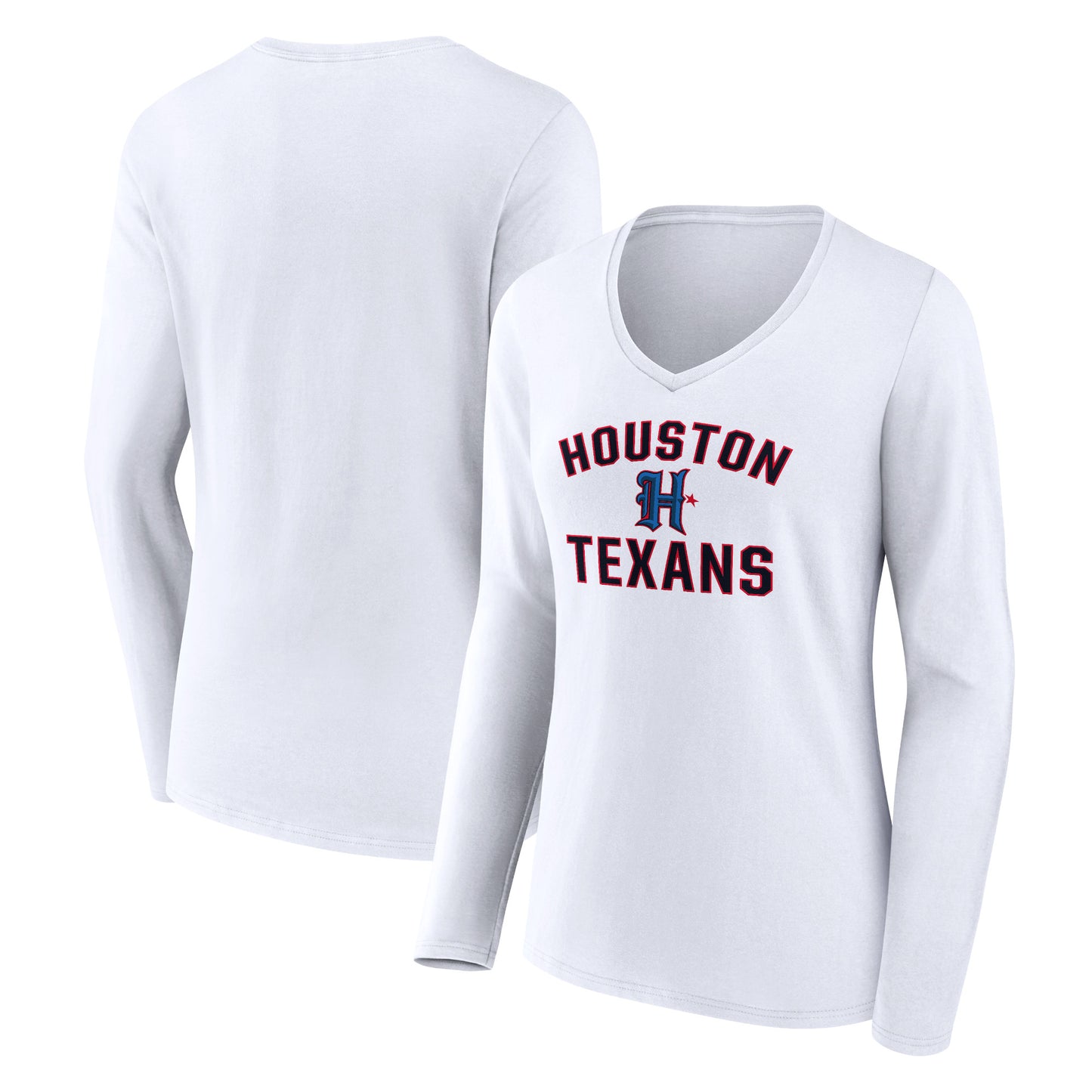 Women's  White Houston Texans Secondary Logo Victory Arch Long Sleeve V-Neck T-Shirt