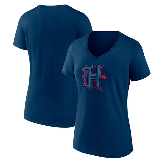 Women's  Navy Houston Texans Secondary Logo V-Neck T-Shirt