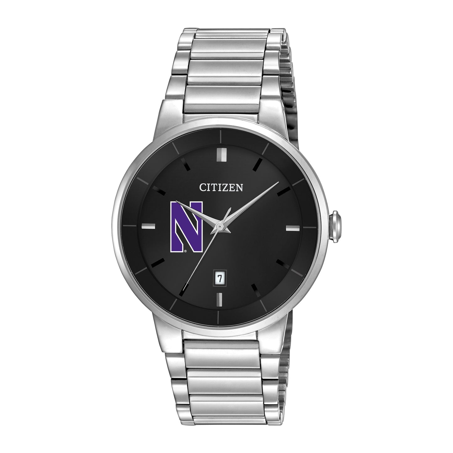 Men's Citizen Watch Silver Northwestern Wildcats Black Dial Stainless Steel Watch