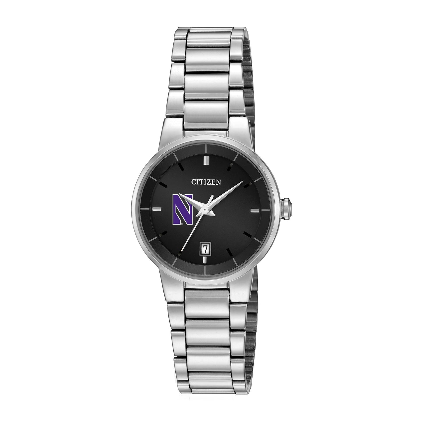 Women's Citizen Watch  Silver Northwestern Wildcats Black Dial Stainless Steel Watch