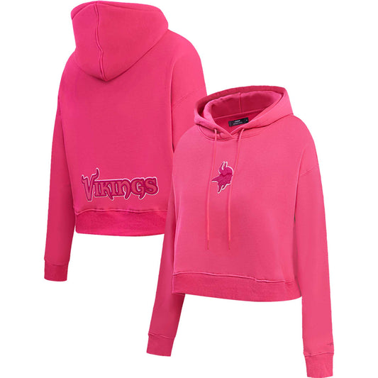 Women's Pro Standard Pink Minnesota Vikings Triple Pink Cropped Fleece Pullover Hoodie