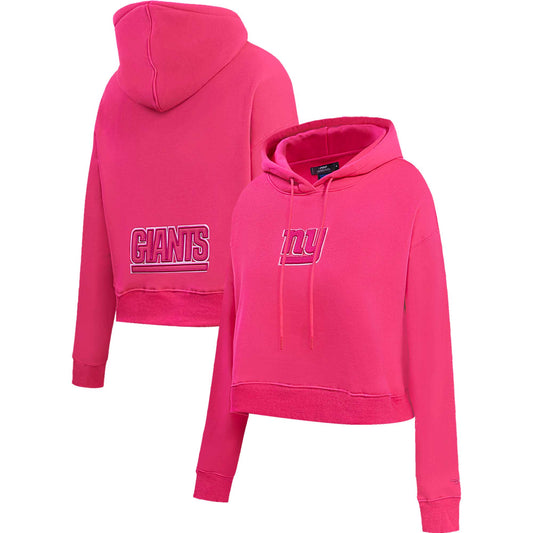 Women's Pro Standard Pink New York Giants Triple Pink Cropped Fleece Pullover Hoodie