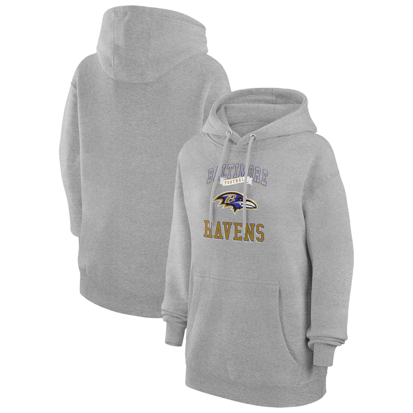 Women's G-III 4Her by Carl Banks Heather Gray Baltimore Ravens Team Logo Graphic Fleece Tri-Blend Pullover Hoodie