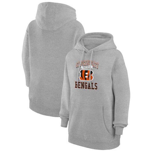 Women's G-III 4Her by Carl Banks Heather Gray Cincinnati Bengals Team Logo Graphic Fleece Tri-Blend Pullover Hoodie