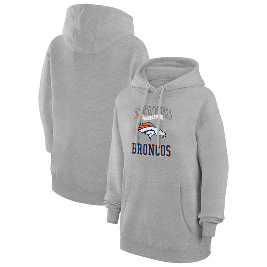 Women's G-III 4Her by Carl Banks Heather Gray Denver Broncos Team Logo Graphic Fleece Tri-Blend Pullover Hoodie