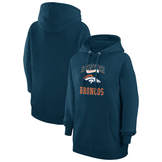 Women's G-III 4Her by Carl Banks Navy Denver Broncos Team Logo Graphic Fleece Tri-Blend Pullover Hoodie