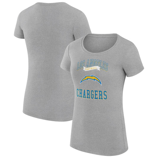 Women's G-III 4Her by Carl Banks Heather Gray Los Angeles Chargers Team Logo Graphic Fitted T-Shirt