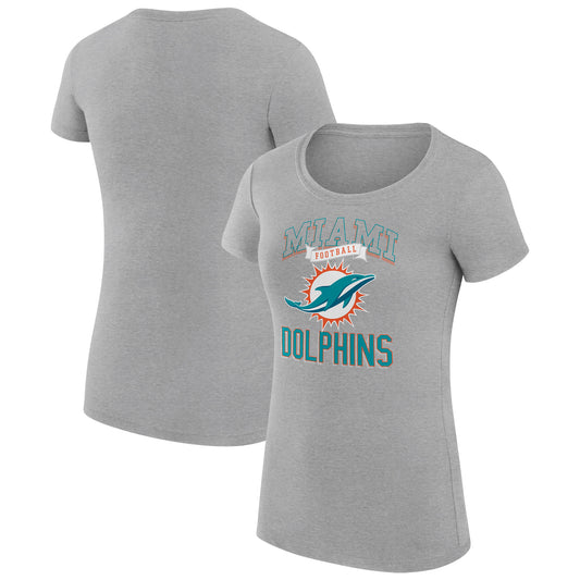 Women's G-III 4Her by Carl Banks Heather Gray Miami Dolphins Team Logo Graphic Fitted T-Shirt