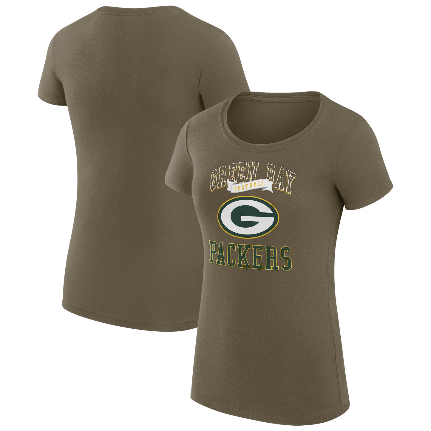 Women's G-III 4Her by Carl Banks Olive Green Bay Packers Team Logo Graphic Fitted T-Shirt