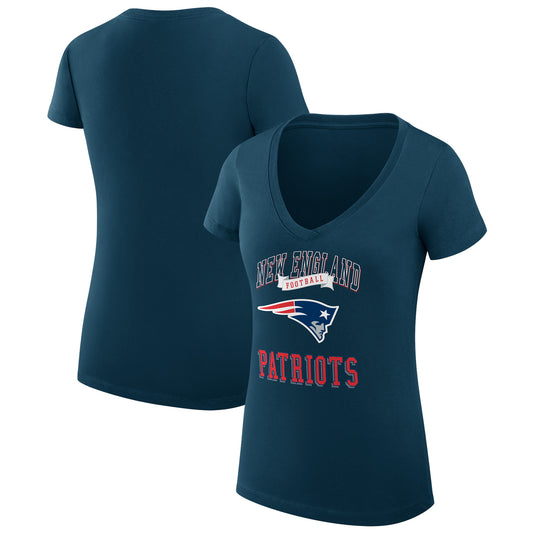 Women's G-III 4Her by Carl Banks Navy New England Patriots Team Logo Graphic Fitted V-Neck T-Shirt